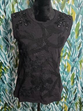 Loyd/Ford Sleeveless Embroidered & Beaded Black Women's Top